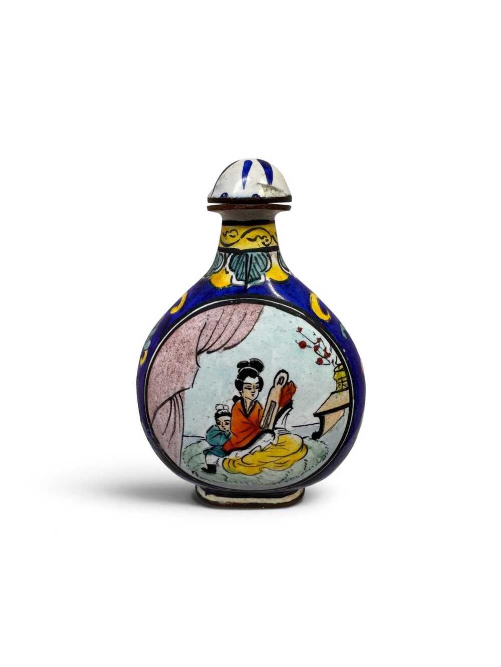 Antique Chinese Enamel  Over Copper Snuff Bottle late Qing Dynsty
